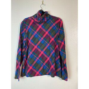 Talbots Womens Plaid Long Sleeve Turtleneck Tee Top Size XL Holiday CJ. Jill Flo